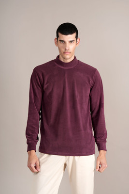 CANTABIL Solid Men Turtle Neck Maroon T-Shirt