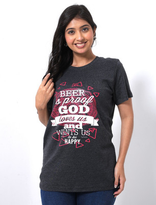 RANGRIWAZ Printed Women Round Neck Blue T-Shirt