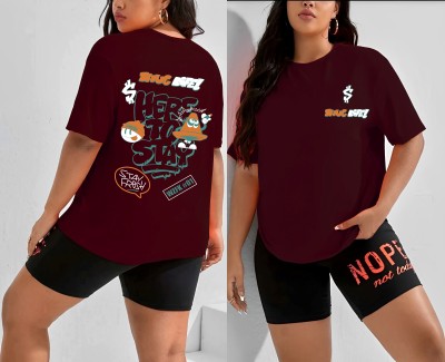 Kintu Parantu Typography Women Round Neck Maroon T-Shirt