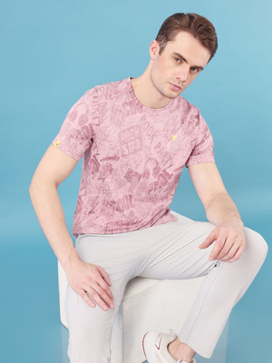 TECHNOSPORT Printed Men Round Neck Pink T-Shirt