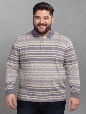 Bullmer Striped Men Polo Neck Purple T-Shirt