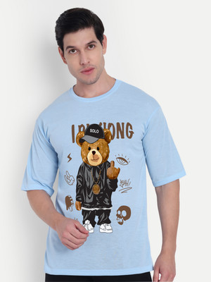 Benny Brooks Printed Men Round Neck Light Blue T-Shirt