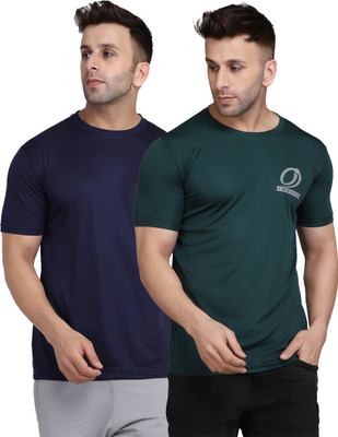 INDIZO Solid Men Round Neck Green, Blue T-Shirt