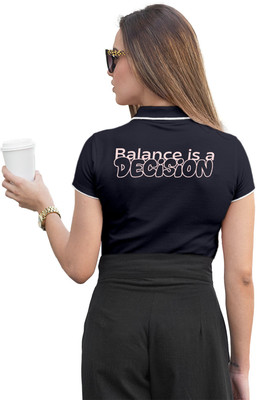 Fighterhero Printed Women Polo Neck Navy Blue T-Shirt