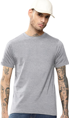 LazyChunks Solid Men Round Neck Grey T-Shirt