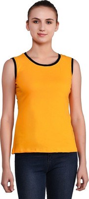 GEUM Solid Women Round Neck Yellow T-Shirt