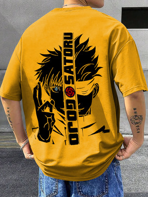 TeeBrozz Self Design Men Round Neck Yellow T-Shirt