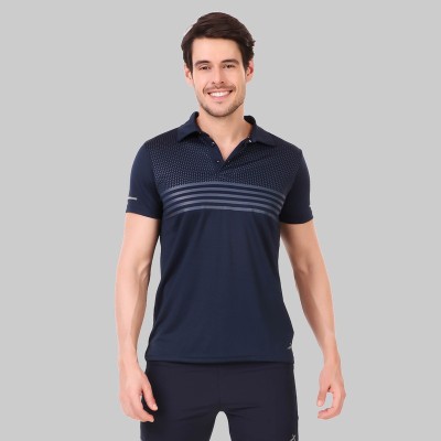 VECTOR X Solid Men Polo Neck Navy Blue T-Shirt