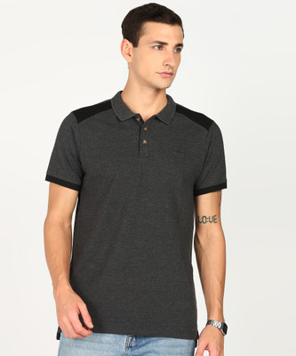 WROGN Colorblock Men Polo Neck Grey T-Shirt