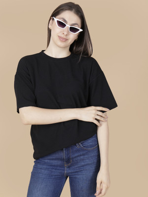 VDTREND Solid Women Round Neck Black T-Shirt