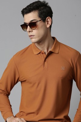 Maxzone Solid Men Polo Neck Brown T-Shirt