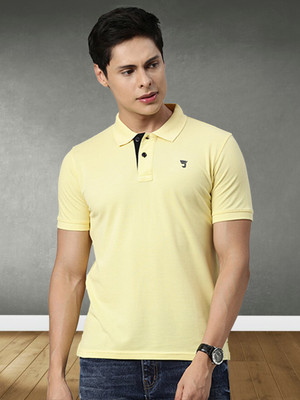 JOVEN Solid Men Polo Neck Yellow T-Shirt