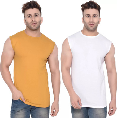 Moordale Fab Solid Men Round Neck Yellow, White T-Shirt