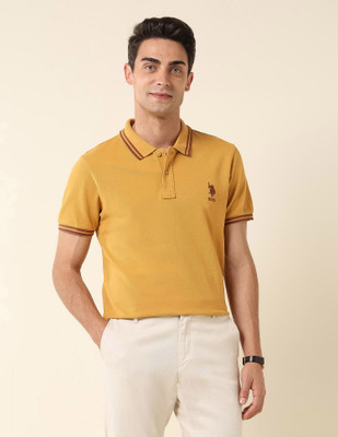 U.S. POLO ASSN. Solid Men Polo Neck Yellow T-Shirt