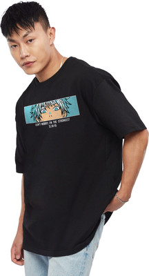 AZALMULTI Printed Men Round Neck Black T-Shirt