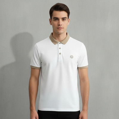 Wisetie Solid Men Polo Neck White T-Shirt