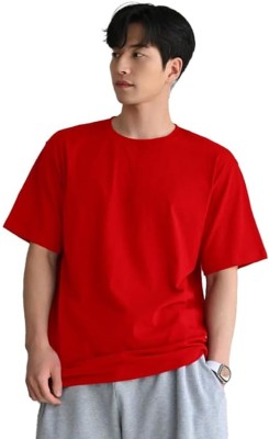 clickwell Solid Men Round Neck Red T-Shirt