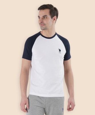 U.S. POLO ASSN. Colorblock Men Round Neck White, Navy Blue T-Shirt