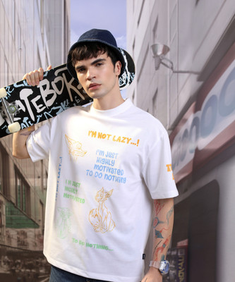 HIGHLANDER Printed Men Round Neck White T-Shirt