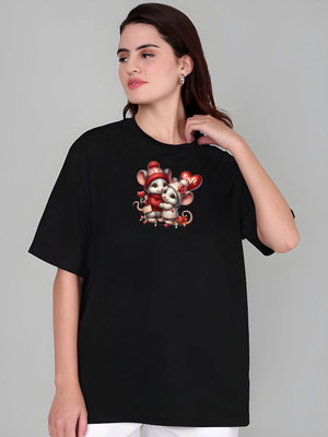 Moda Rapido Graphic Print Women Round Neck Black T-Shirt