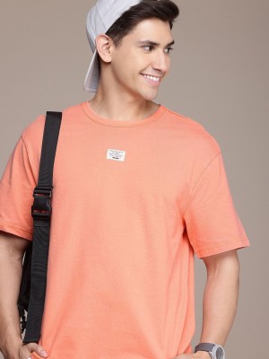 WROGN Solid Men Round Neck Orange T-Shirt