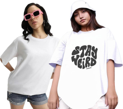 RS FASHION Printed, Solid Women Round Neck White T-Shirt