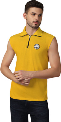 Blisstone Printed Men Polo Neck Yellow T-Shirt