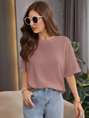 Zilcon Solid Women Round Neck Pink T-Shirt