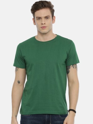 Dezin Solid Men Round Neck Dark Green T-Shirt