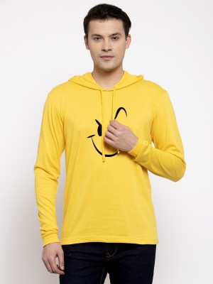 FRISKERS Printed Men Hooded Neck Yellow T-Shirt