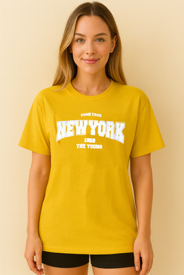 RAJARANCHO Graphic Print Women Round Neck Yellow T-Shirt