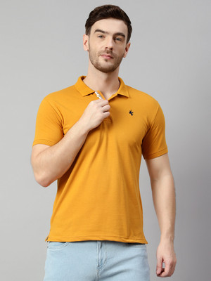 CANTABIL Solid Men Polo Neck Yellow T-Shirt