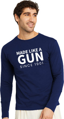 London Crew Typography Men Round Neck Navy Blue T-Shirt