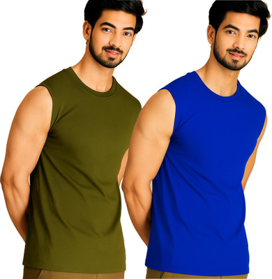 Jangoboy Solid Men Round Neck Dark Green, Dark Blue T-Shirt