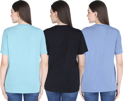 SHAUN Self Design Women Round Neck Multicolor T-Shirt