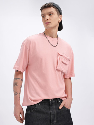 Glitchez Solid Men Round Neck Orange T-Shirt
