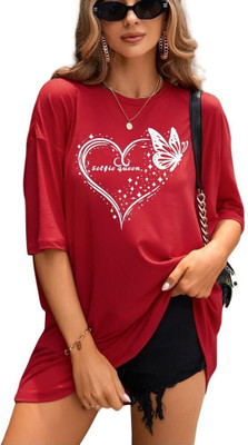 FLUFFYY ENTERPRISE Printed Women Round Neck Red T-Shirt