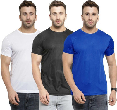 TQH Solid Men Round Neck White, Blue, Black T-Shirt