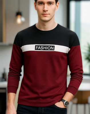 FAOES Printed Men Round Neck Maroon T-Shirt