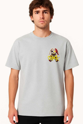 LARRY & EVA Graphic Print, Solid Men Round Neck Grey T-Shirt