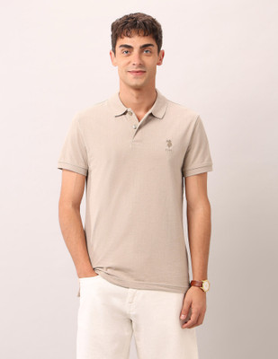 U.S. Polo Assn. Denim Co. Printed Men Polo Neck Beige T-Shirt