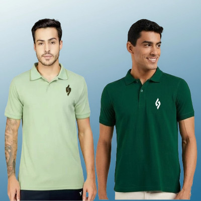 cnw Solid Men Polo Neck Green T-Shirt