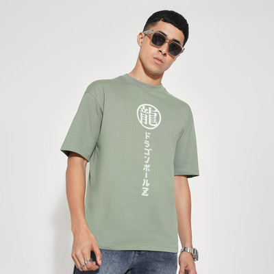 SF Jeans by Pantaloons Solid, Printed Men Round Neck Green T-Shirt