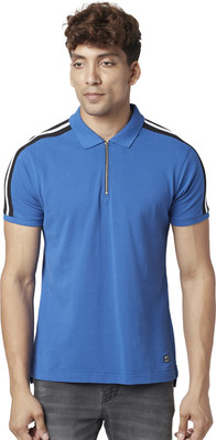 PEOPLE Self Design Men Polo Neck Blue T-Shirt