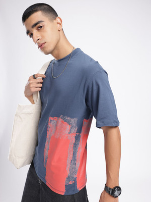Glitchez Printed Men Round Neck Blue T-Shirt