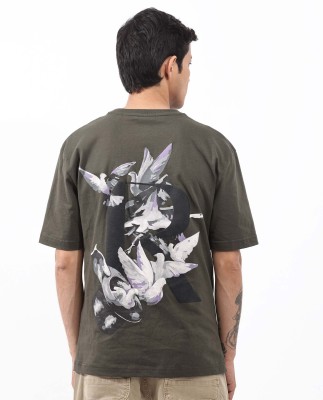 RARE RABBIT Graphic Print Men Crew Neck Dark Green T-Shirt