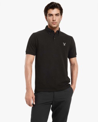 RARE RABBIT Solid Men Polo Neck Black T-Shirt