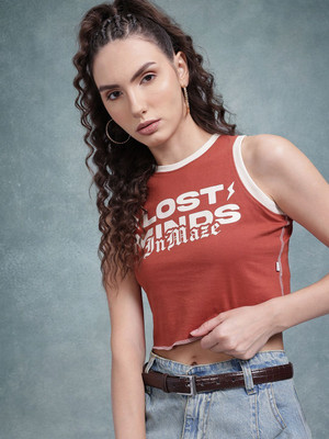 Roadster Printed Women Round Neck Red T-Shirt