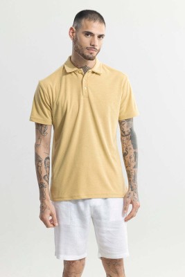Snitch Solid Men Polo Neck Yellow T-Shirt