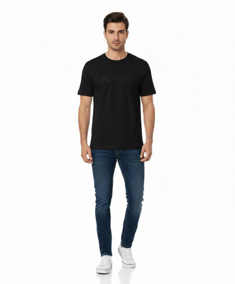 FLOVVA Printed Men Round Neck Reversible Black T-Shirt